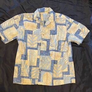 Men's Leaf Pattern Casual Shirt - Blue and Beige